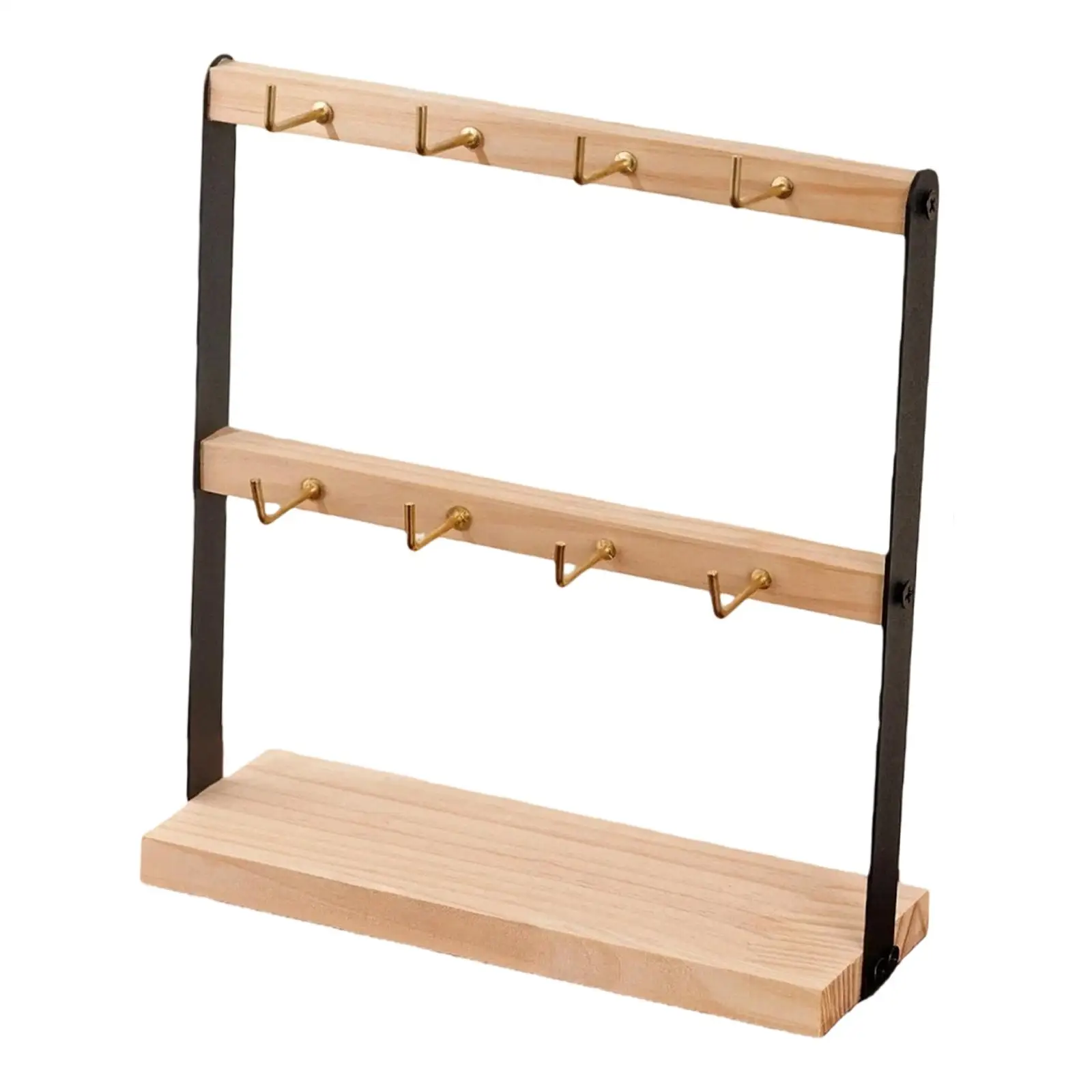 Wooden Jewelry Display Rack Stable Durability, with Hooks Sturdy, Jewelry Organizer for Rings, Earrings Countertop Shops