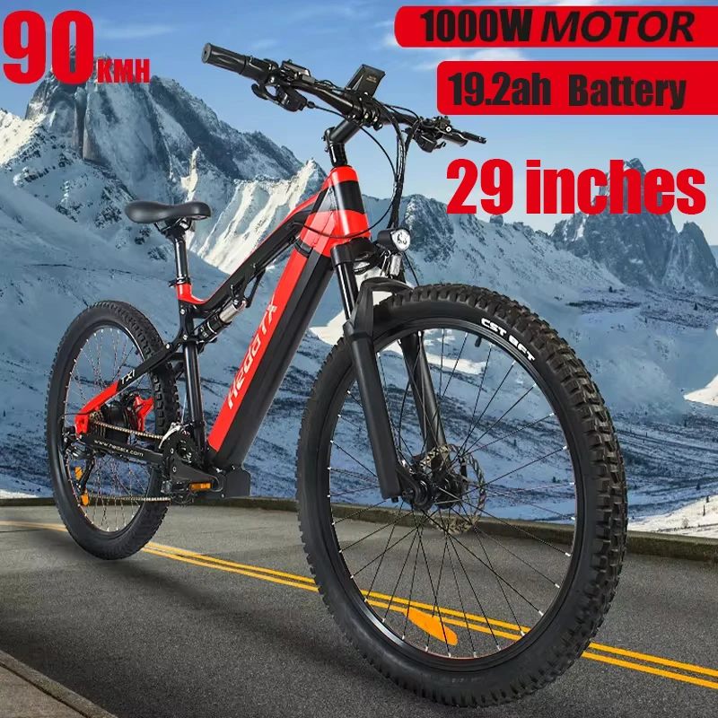 1000W Electric Bike 29 Inch Electric Bicycles 21 Speed 48V 19.2AH Powerful E Bike Detachable Battery Full Suspension MTB Bike