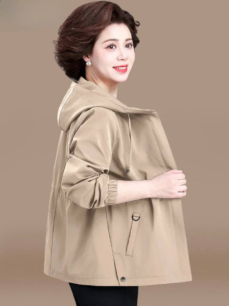 

Spring Autumn Sle Jaet for Women over 50 Years Old Faionable Loose Fit Polyester Blend Zipper Closure Hooded Coat