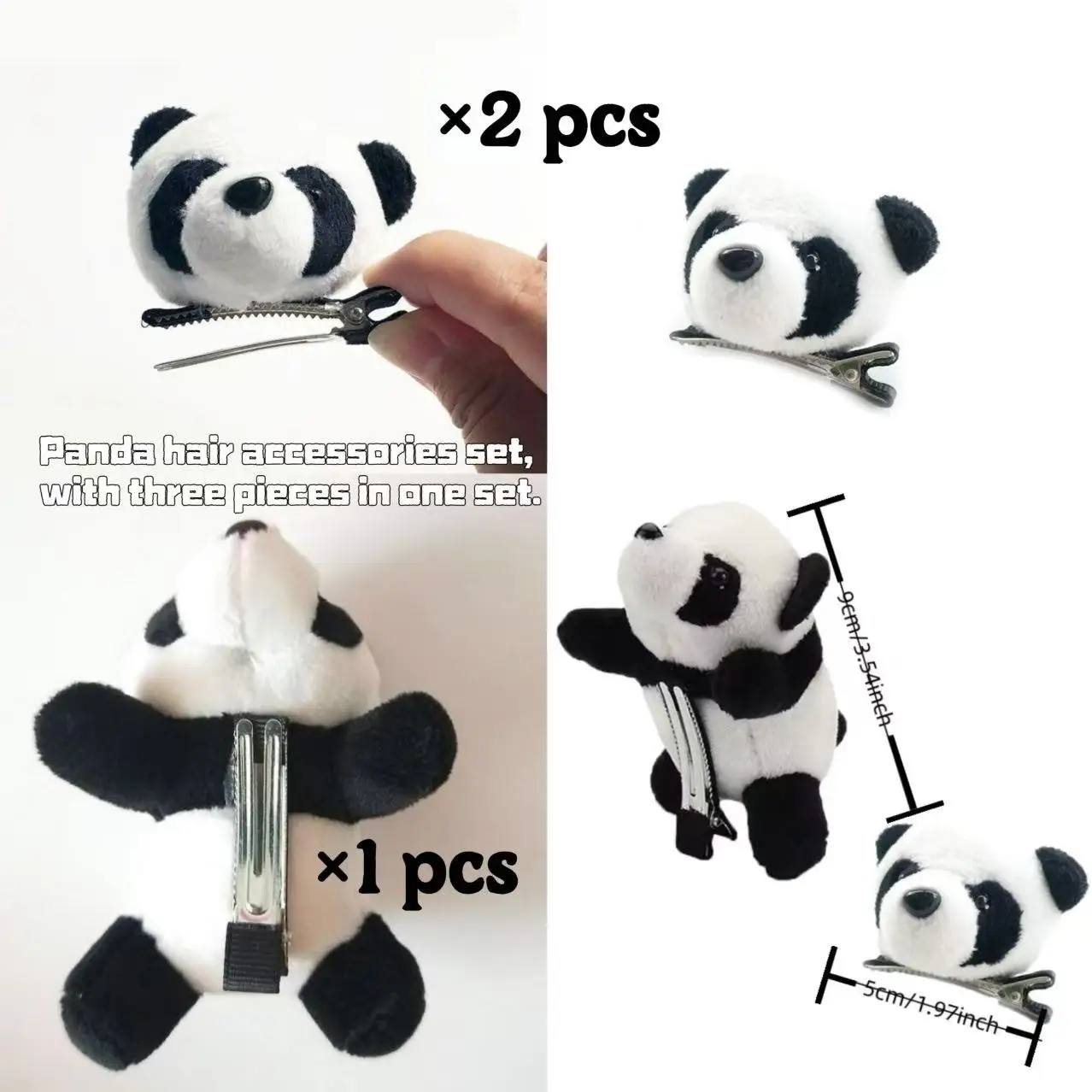 

3-Piece Panda Hairpin Set This set includes a pair of panda head hairpins and one lying panda hairpin. Featuring an adorable sty
