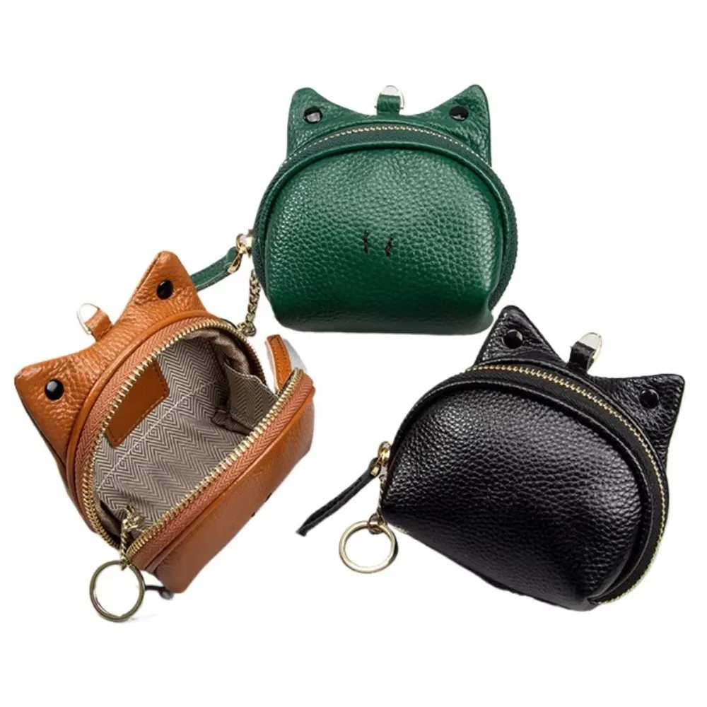 

Portable Zipper Genuine Leather Coin Purse Cash Storage Keychain Cute Coin Wallet Clutch Cowhide Mini Key Bag Female
