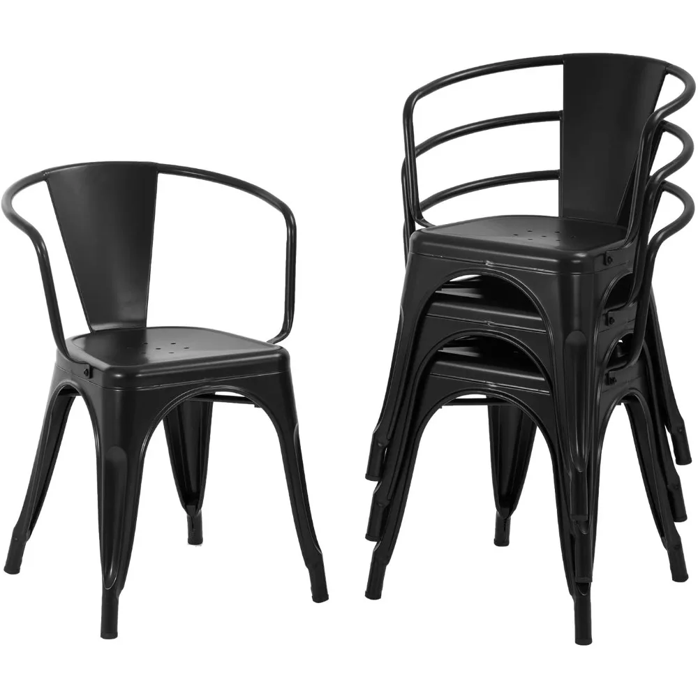 Set of 4 Metal Dining Chairs for Indoor and Outdoor Use with 18 Inch Seat Height and 330LBS Weight Capacity, Black