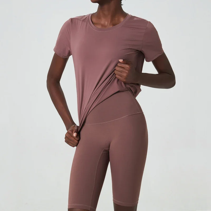 Женский комплект из двух предметов для йоги, летний однотонный спортивный костюм, женский дышащий быстросохнущий короткий спортивный костюм для бега