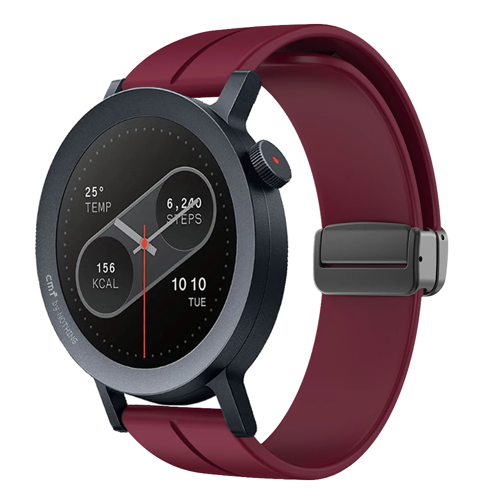 Silicone Watchband Compatible with  CMF Watch Pro 1 2 Black Folding Magnetic Buckle Accessory Strap for CMF Watch Pro 22mm Strap