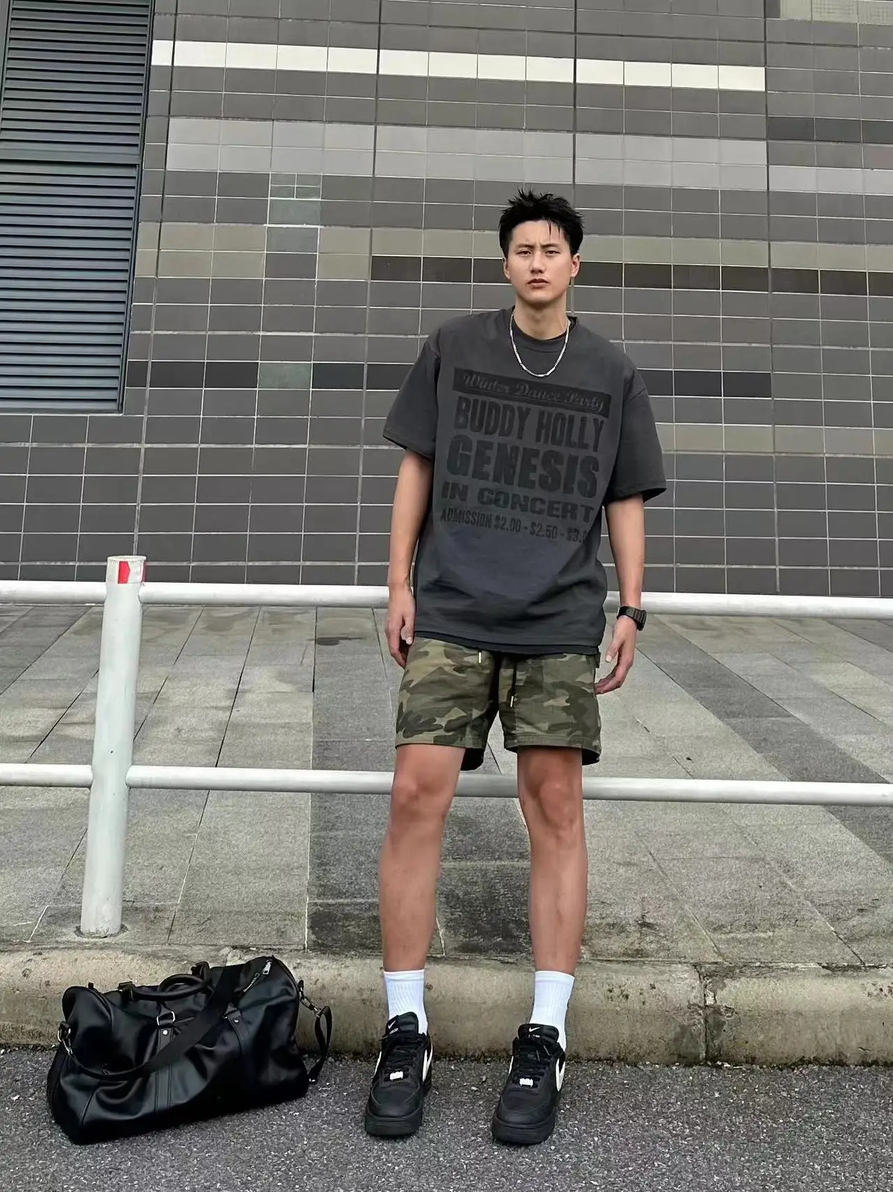 

American Retro Hiphop Camouflage orts ex Summer Loose Fit Casual Pants Elastic Waist Five-Quarter Length Youthful Energy