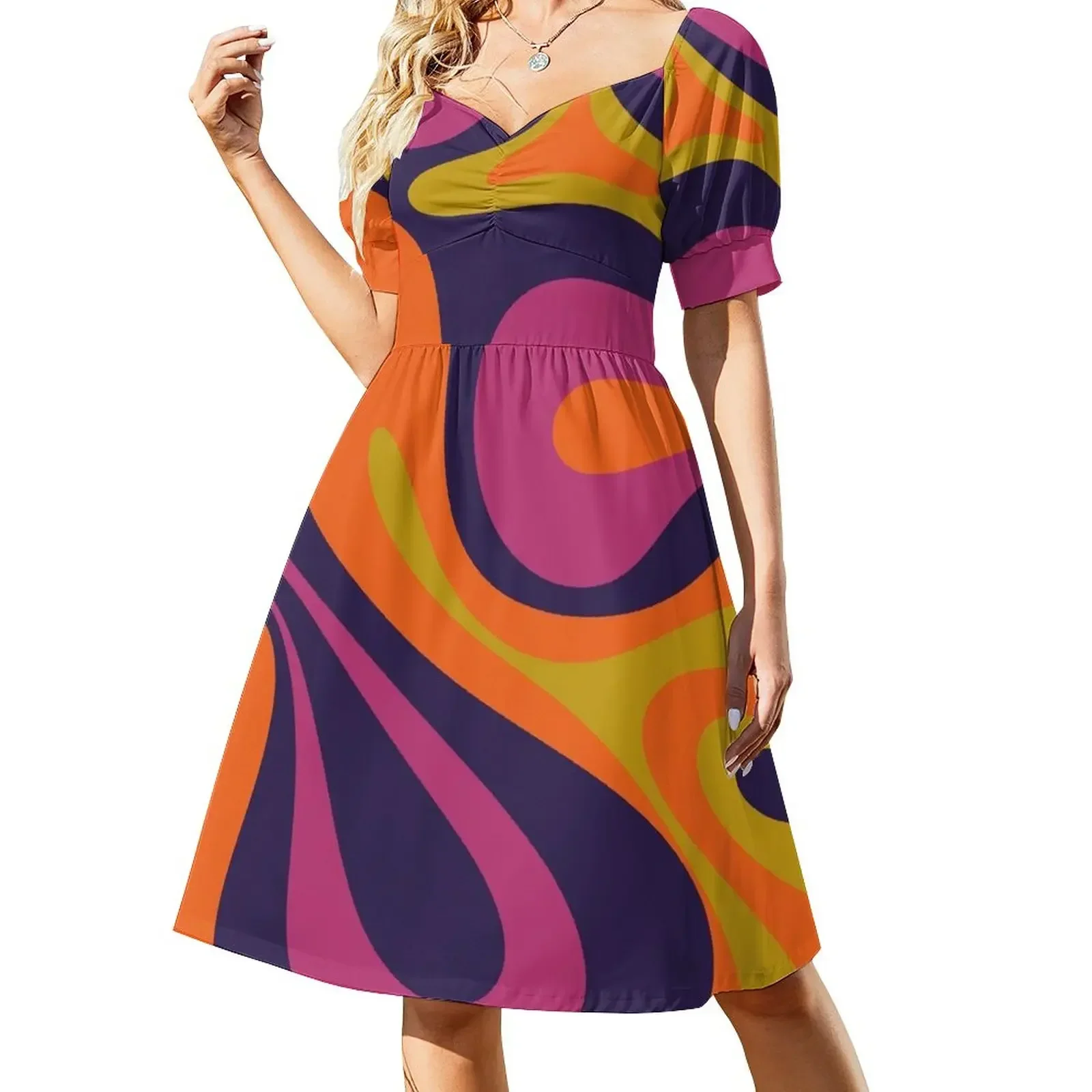 

Mod Swirl Retro Abstract 60s 70s 80s Pattern Blue Orange Lime Magenta Sleeveless Dress beach dresses Dress