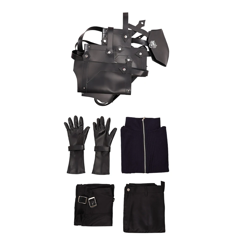 Costume de Cosplay Cloud Strife Final Fantasy VII pour Hommes Adultes – Ensemble Haut, Pantalon, Bretelles, Gants – Tenue de Jeu de Rôle pour Halloween et Carnaval