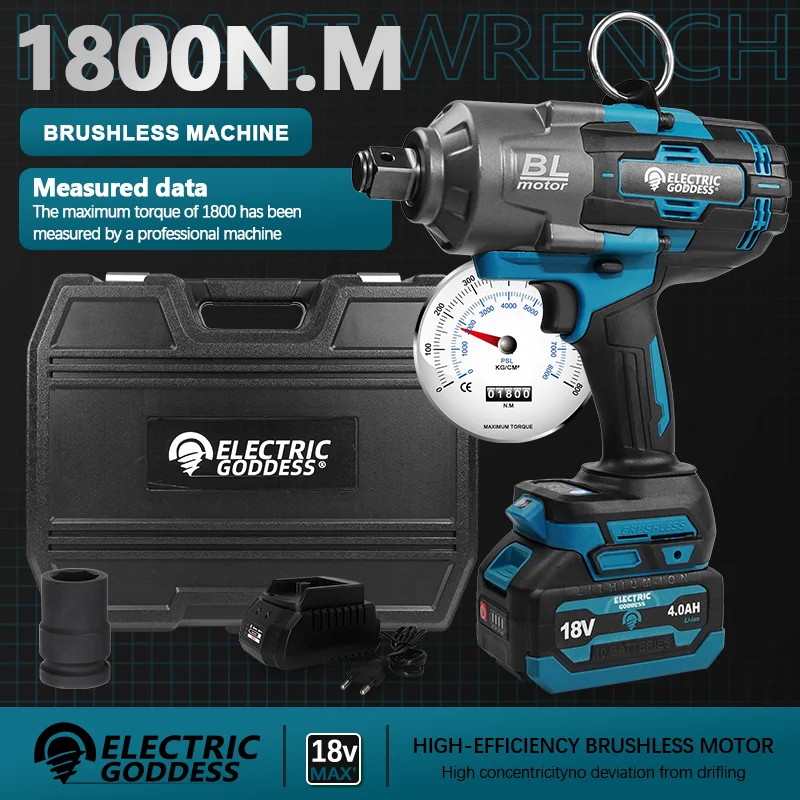 

Electric Goddess 1800N.M Brushless Electric Impact Wrench 3/4 inch Cordless Torque Wrench Battery Tools For Makita 18V Battery