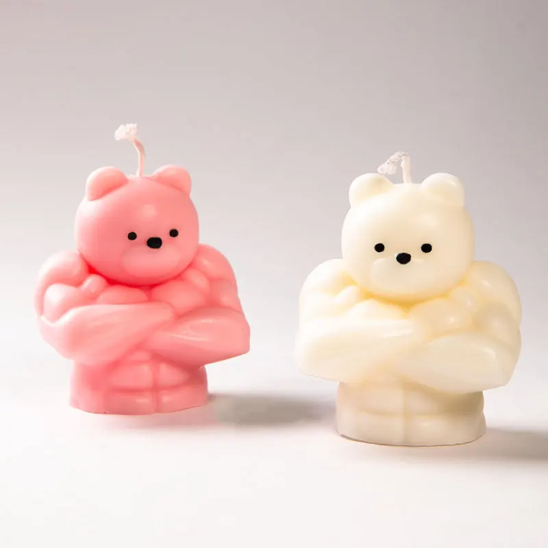 3D Muscle Bear Candle Silicone Mold DIY Animal Bear Handicrafts Gypsum Resin Soap Cement Mould Handmade Ice Cube Making Tools