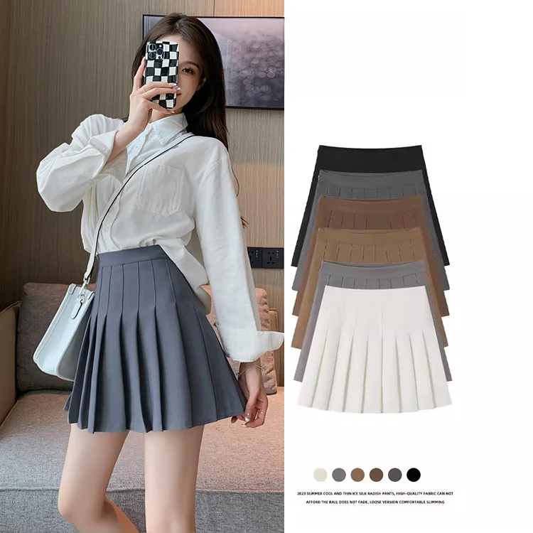

Black A-Line Skirt Pleated Half-length Autumn Winter Checkered High Waist plus Size Women's Fashion Spring Summer New Ar...