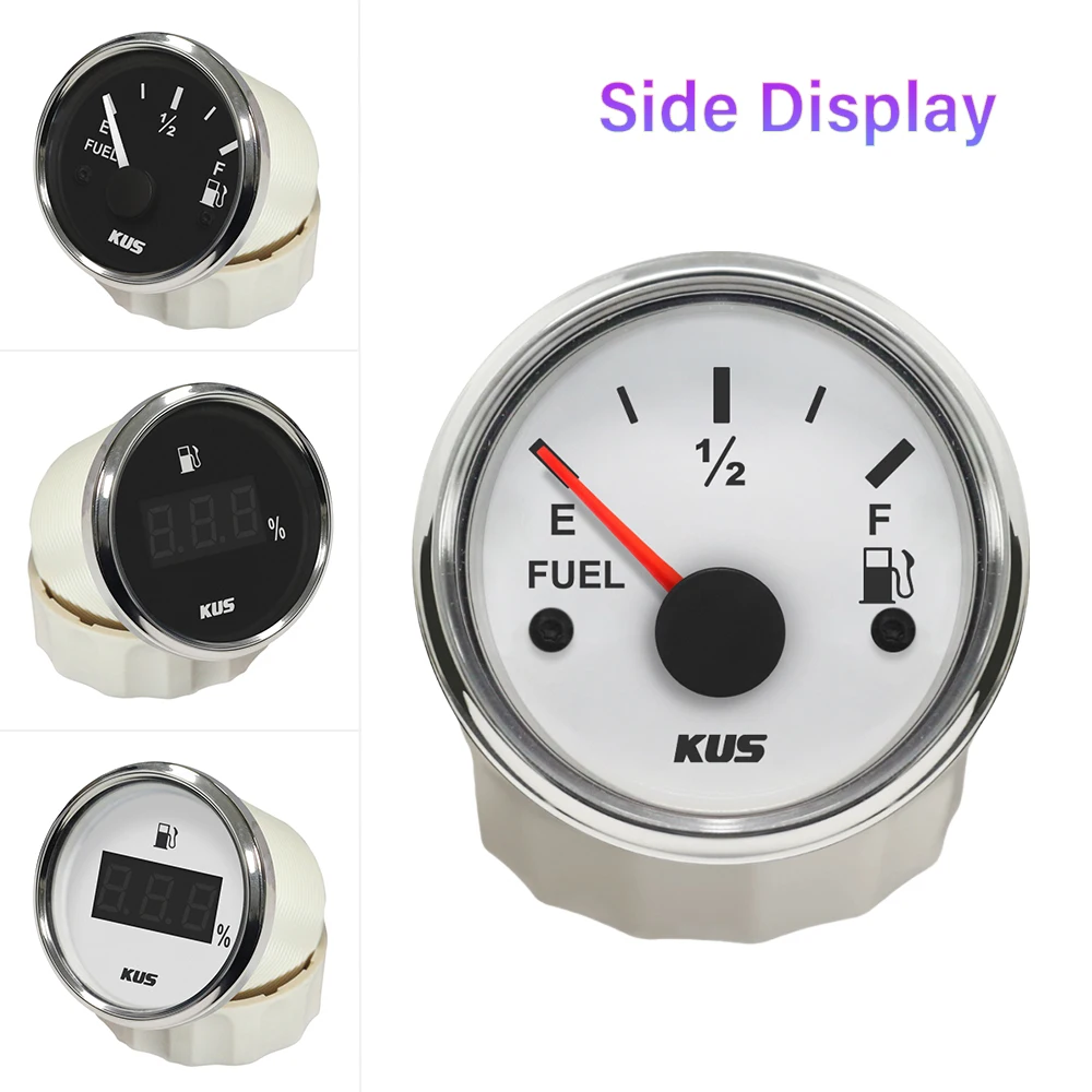 KUS Universal 52mm Fuel Level Gauge Meter Indicator 0-190ohm 240-33ohm With Red Yellow Backlight 12V 24V For Car Boat Truck