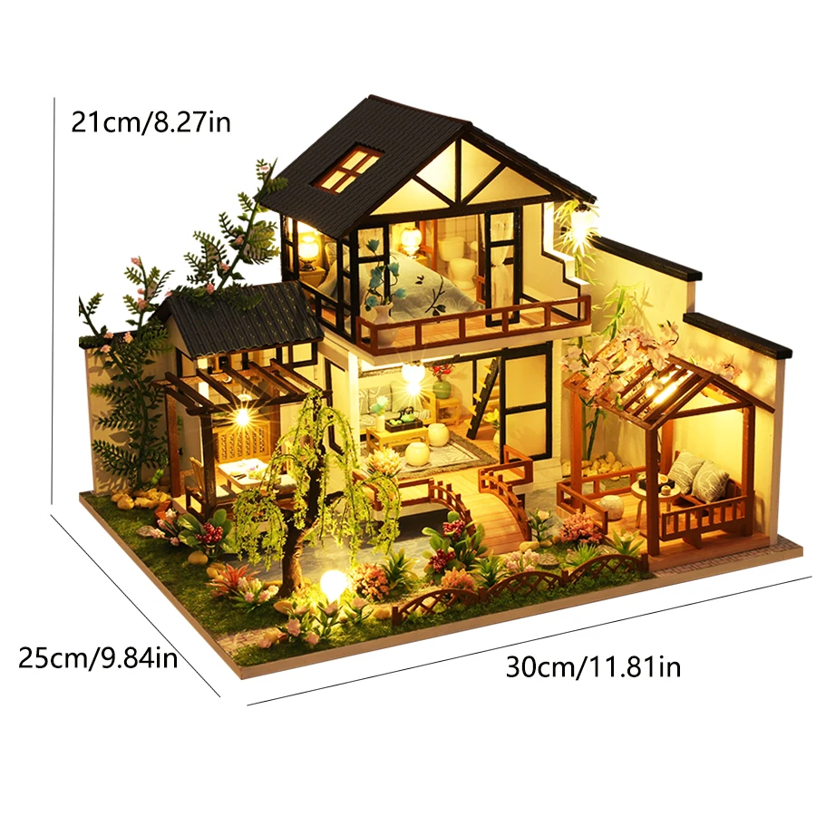 Bouwmodel Poppenhuis 3D Puzzel Mini DIY Kit Productie en montage van kamerspeelgoed, thuisslaapkamerdecoratie met meubilair, W