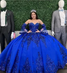 ANGELSBRIDEP Customized Royal Blue Sequined Ball Gowns Quinceanera Dresses Trumpet Sleeves Birthday Party Vestidos De Xv Años