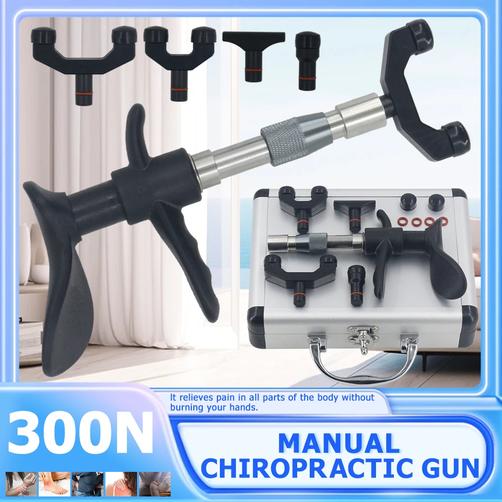 

300N Chiropractic Adjustment Tools Manual Gun New Spine Therapy Joint Pain 4 Head Adjust Vertebration Tools Portable Massager