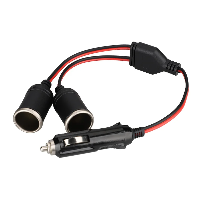 1416/18awgHeavy‑Duty 1‑to‑2/3 Cigarette‑Lighter Extension Wire,25/30CM 12‑24V Male‑to‑Dual‑Female Socket with Over‑Current Fuse