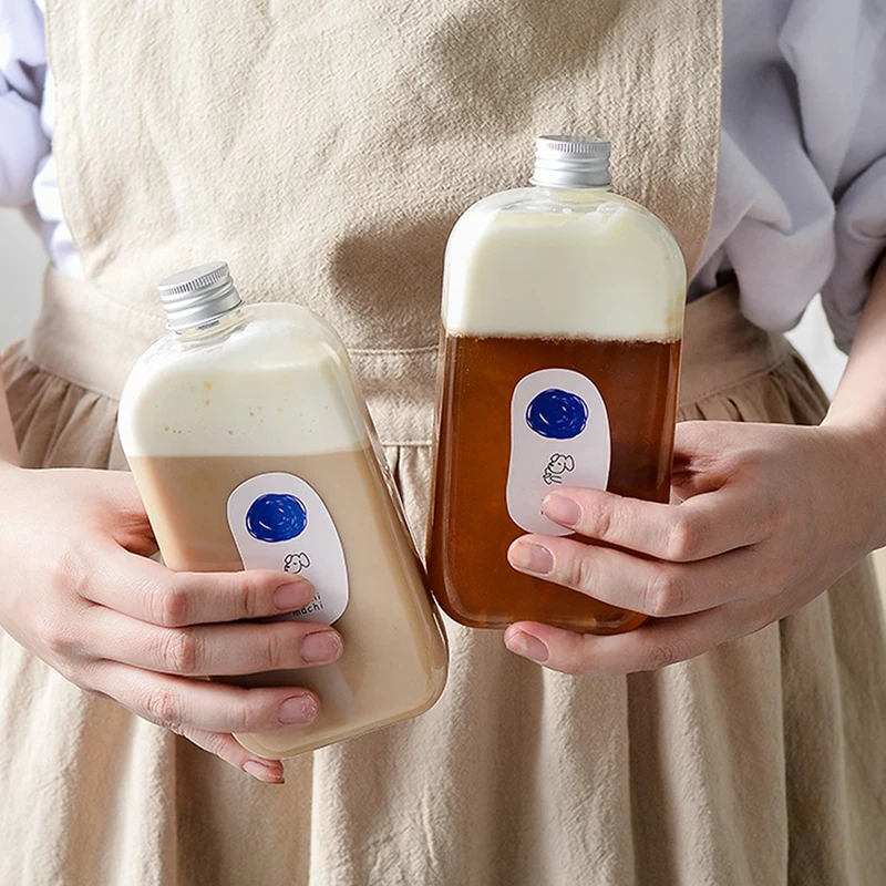 400ml Flat Square Bottle Drink Bottle Juice Cup Milk Tea Juice Cold Drink Bottle 1pcs