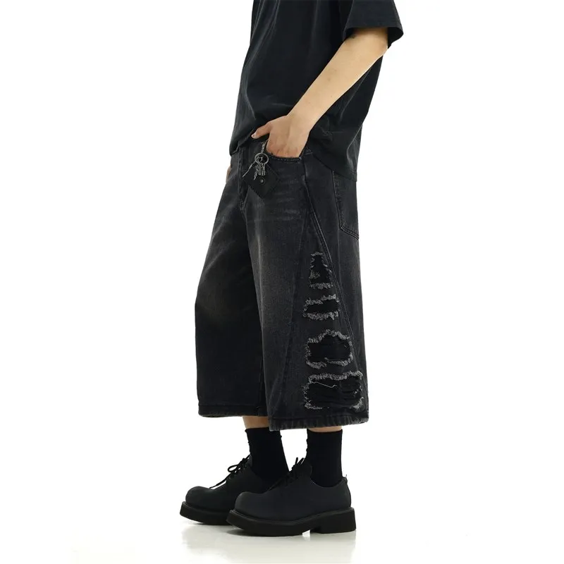 

Waed American Sle Men's And Women's High Street Vintage orts Wide Leg Loose Straight Cut off Jeans Knee-Length Trendy