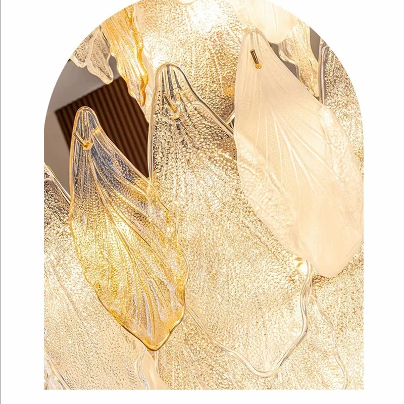 Villa Chandeliers Duplex Ceiling Living Room Lamps Creative Leaves Ginkgo Leaves Crystal Glass High-end Wholesale Pendant Lamps