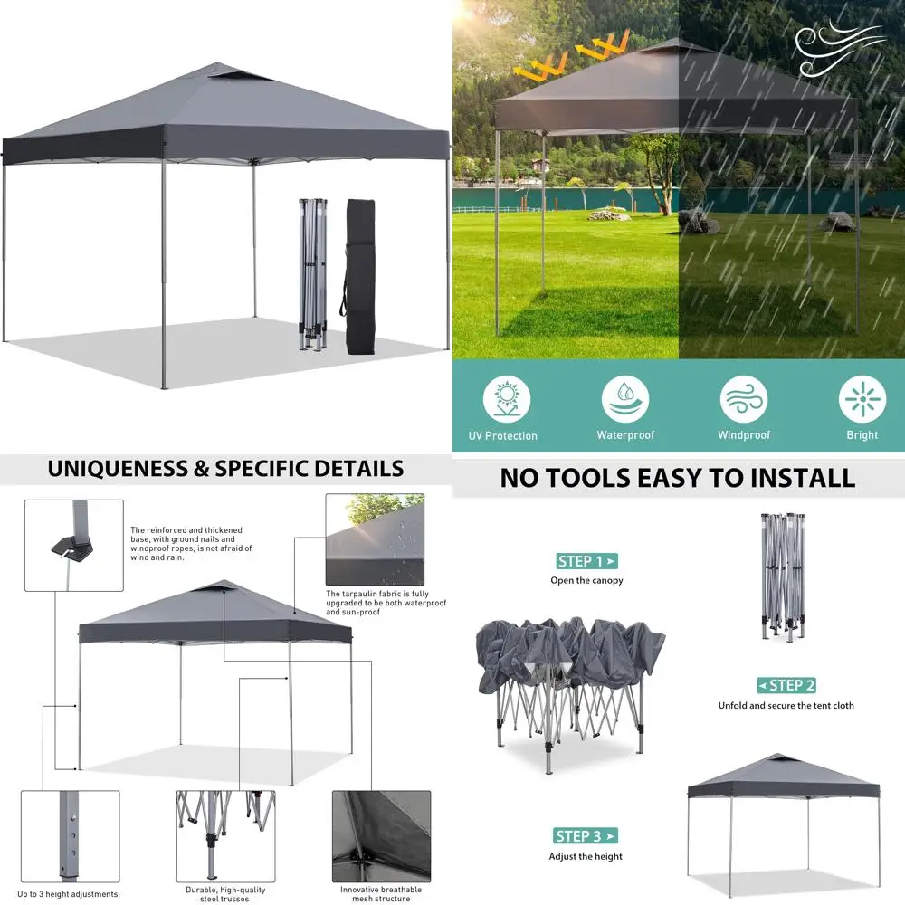 

Portable Outdoor Canopy Tent, 10x10 Feet, Grey, Ideal for Events, Parties, Camping, Durable Gazebo Shelter