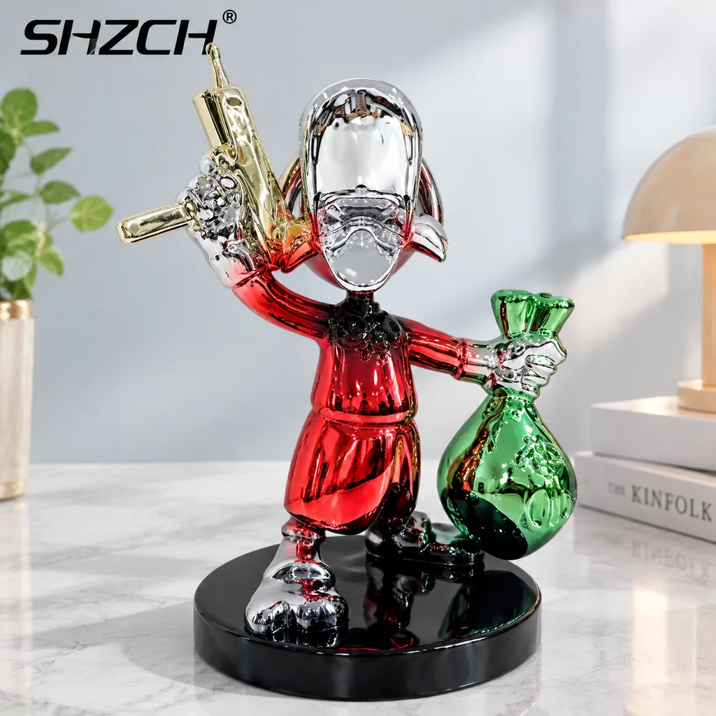 Creative Money Bag Duck Resin Plated Decorative Ornament — High-End 35cm Artistic Craft for Home Living Rooms