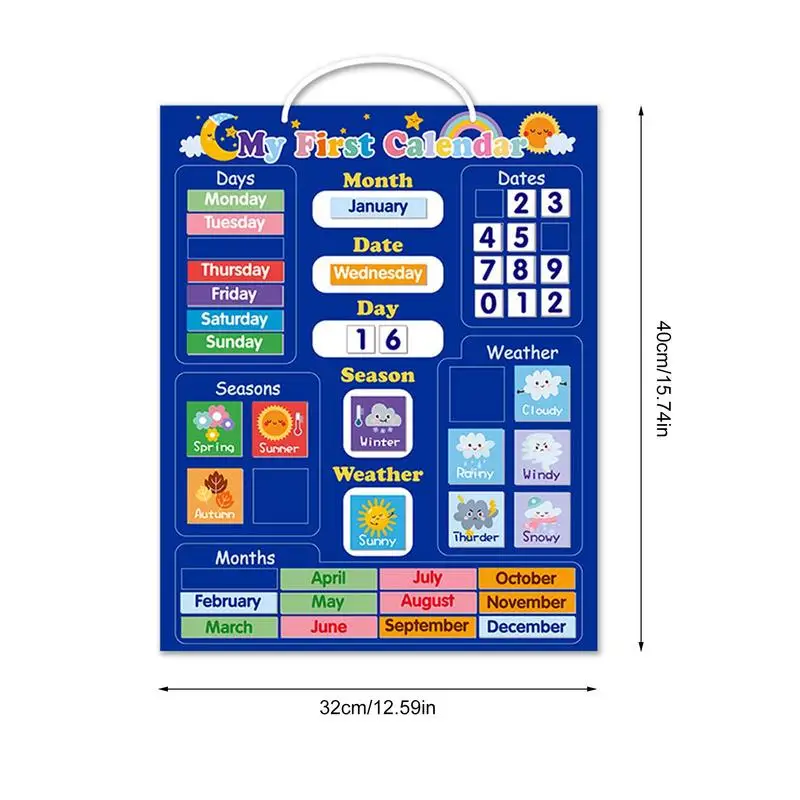 Calendrier althpour enfants, premier calendrier 03 magnétique, météo jour de la semaine, tour de temps, tableau d'affichage, maternelle