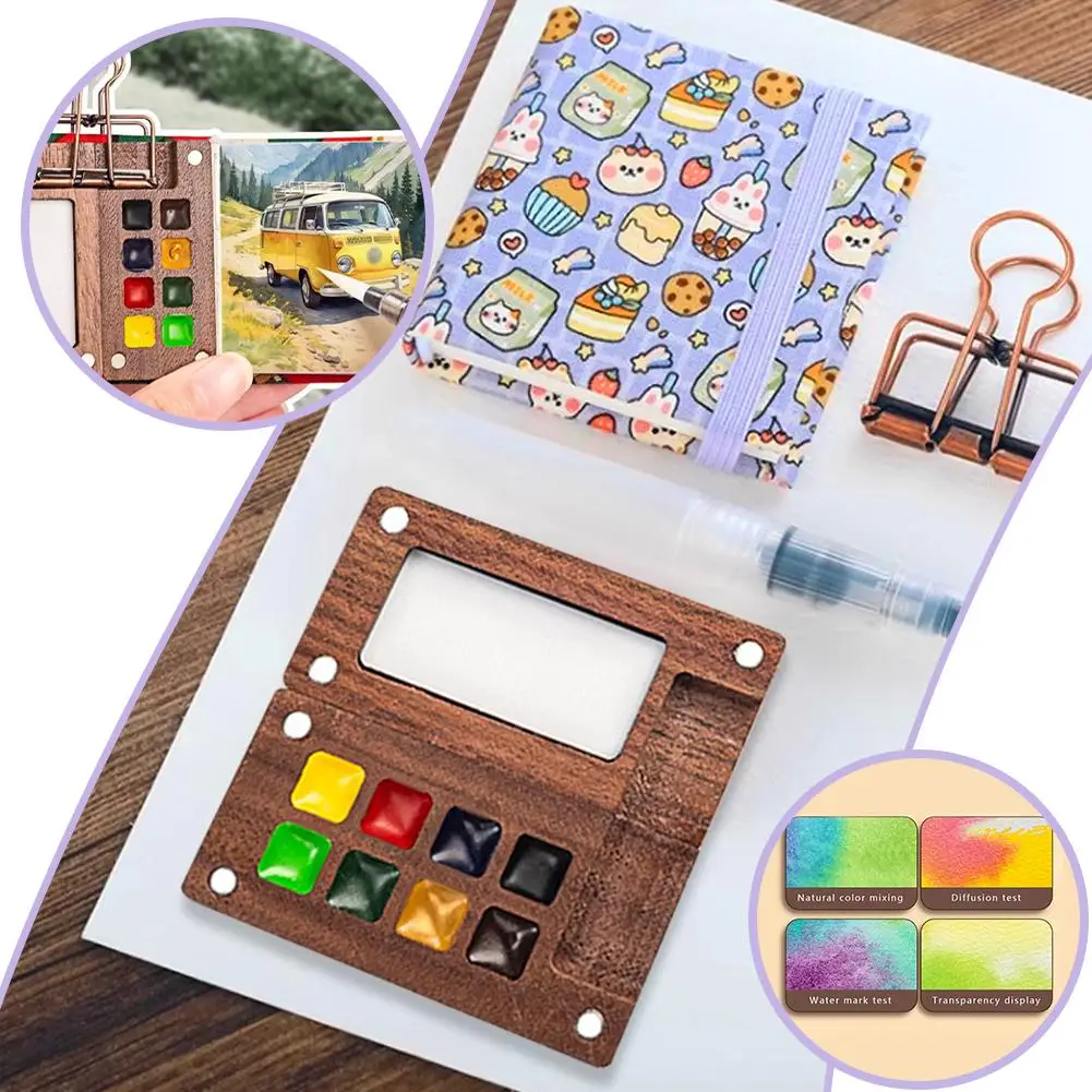 

1 шт., набор акварельных красок, деревянная коробка, 8 15 цветов, портативная мини-студенческая дорожная палитра, тканевый альбом для рисования, художественные принадлежности, подарочный инструмент