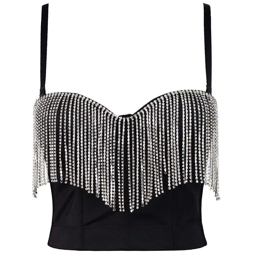 

Women's Tassels Corset Rhinestone Diamond Tank Top Color Beaded Sling Tube Top Bustier Vest Crop Top Sexy Corset Bra Summer
