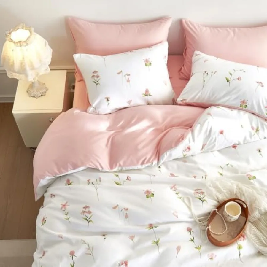 

Floral Comforter Set, Cottagecore Cute Aesthetic Watercolor Tiny Flowers and Leaves, Soft Lightweight Bedding for Women Teen Gi