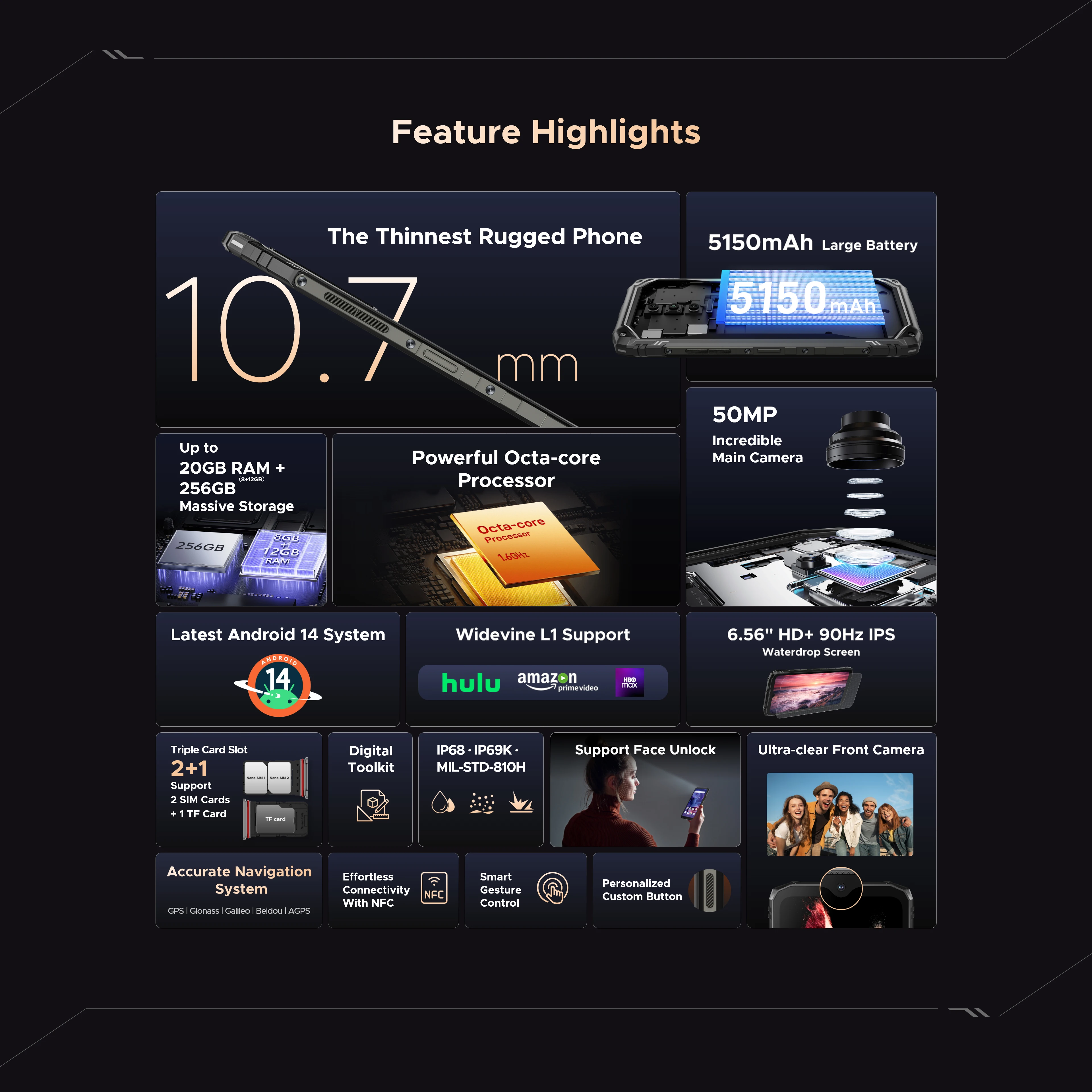 DOOGEE Blade10 هاتف متين للغاية بشاشة 6.56 بوصة شاشة 10.7 ملم رفيعة للغاية 32 جيجابايت (8 + 24) + 256 جيجابايت بطارية 5150 مللي أمبير في الساعة كاميرا 50 ميجابكسل هاتف ذكي NFC