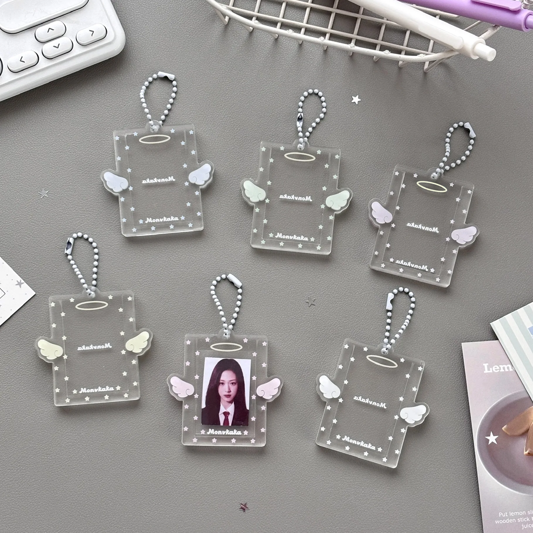 Clear Wing Print 1 Inch Acrylic ID Card Holder Photo Card Pendant Photobooth Card Case