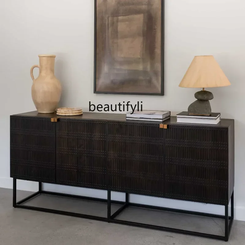 A139  Mid-Ancient Solid Wood Sideboard Retro Misty Style Entrance Cabinet Side Cabinet Solid Wood Entrance  Nordic Storage Simpl