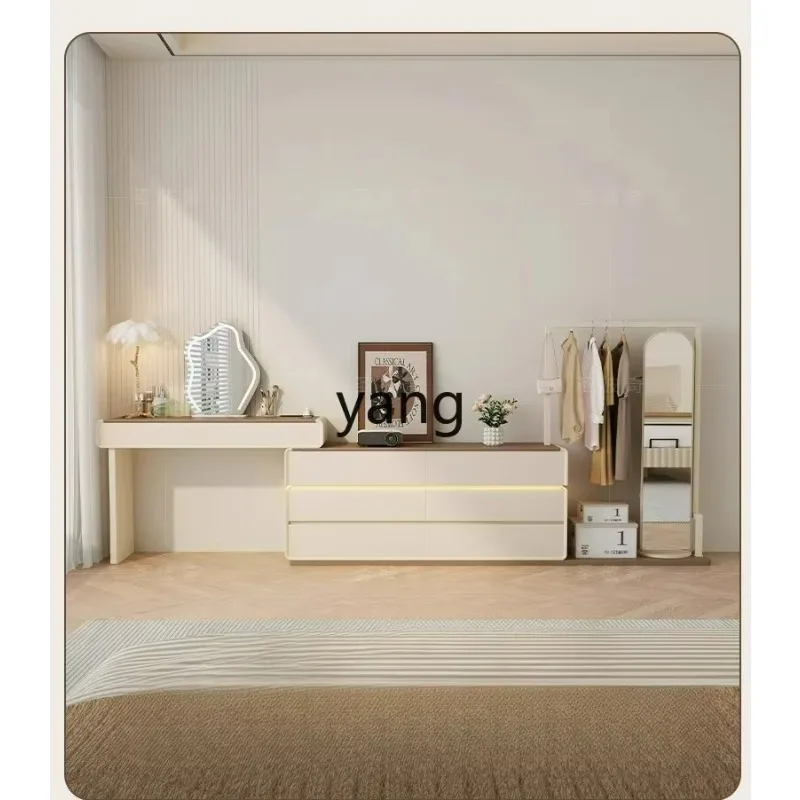 LTT Medieval Cream Wind Flip Makeup Table Three Bucket Cabinet One Bedroom Solid Wood Retractable Dresser