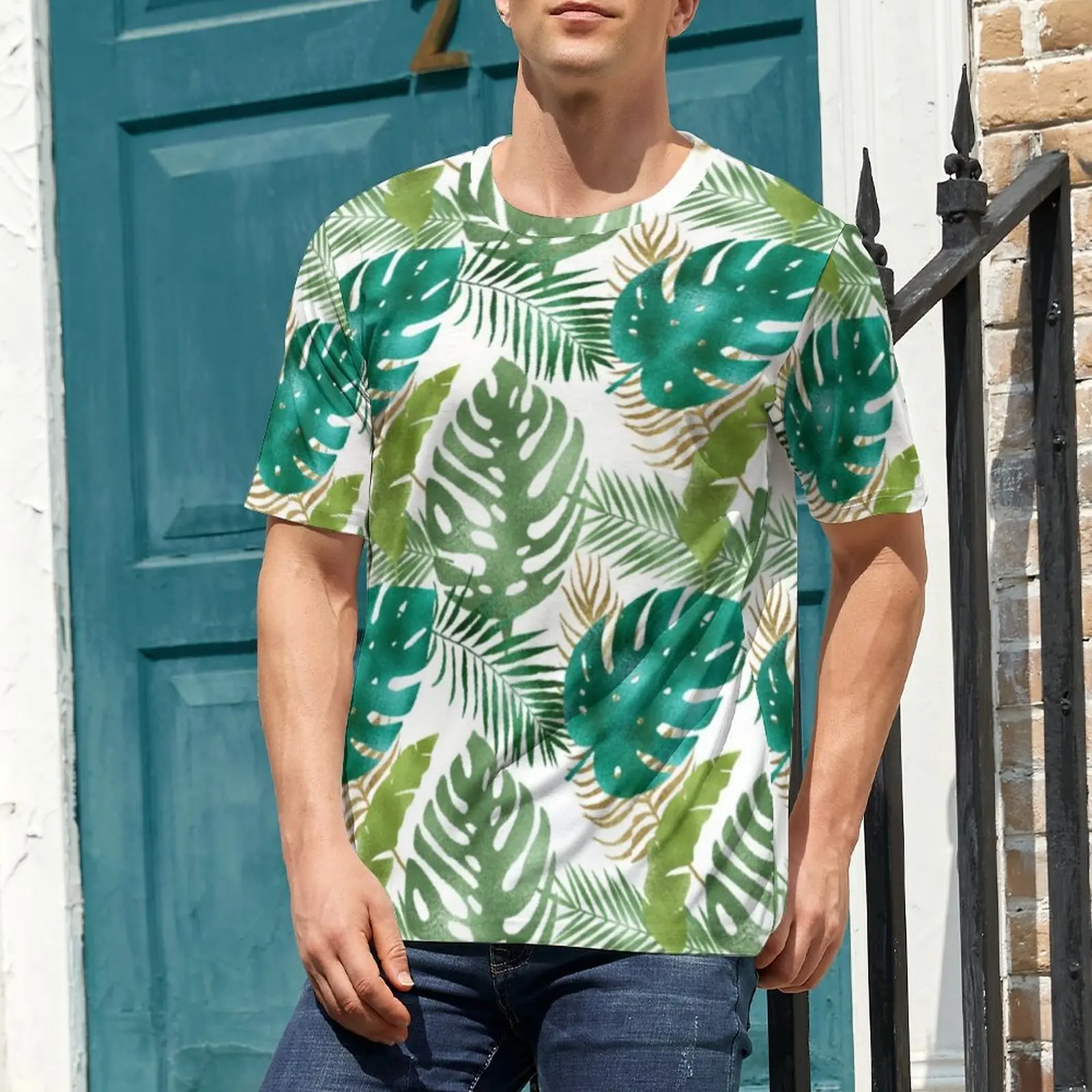 Green Leaf T Shirt Variety Metallic Print Hippie T Shirts Male Classic Tshirt Original Short-Sleeve Design Tees Large Size
