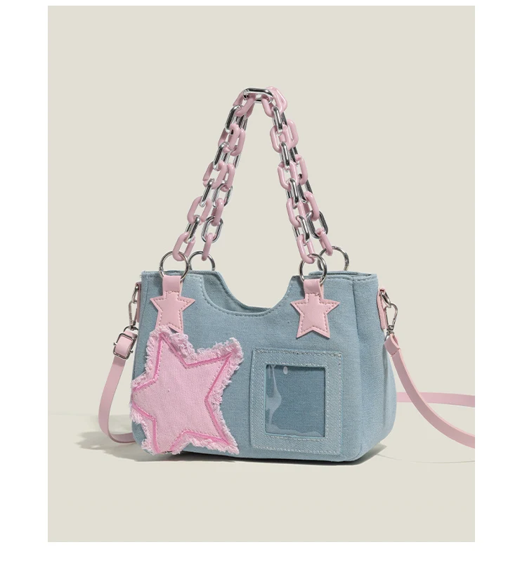 

Sweet & Cool Y2K Ita Bag, Vintage Star Denim Crossbody Bag for Women, Hot Girl Handbag Shoulder Bag