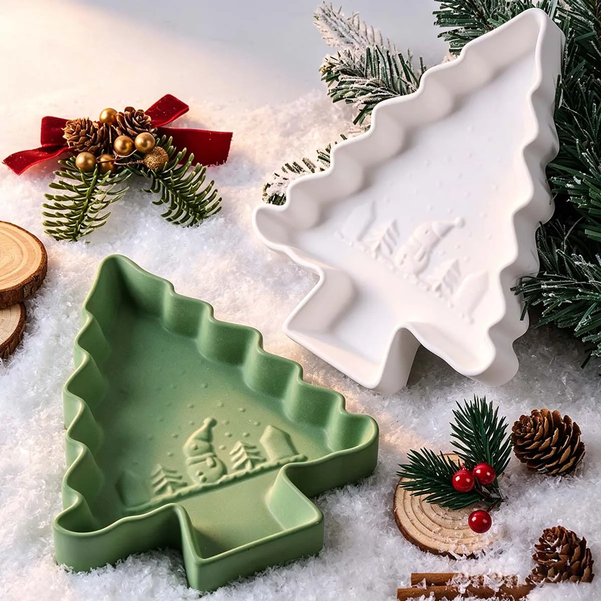 Weihnachtsbaum-Relief-Aufbewahrungsschale Form DIY Weihnachtsdekorationen Bastelzubehör Gips Harz Schmuck-Präsentationsplatte Ton Silikonformen