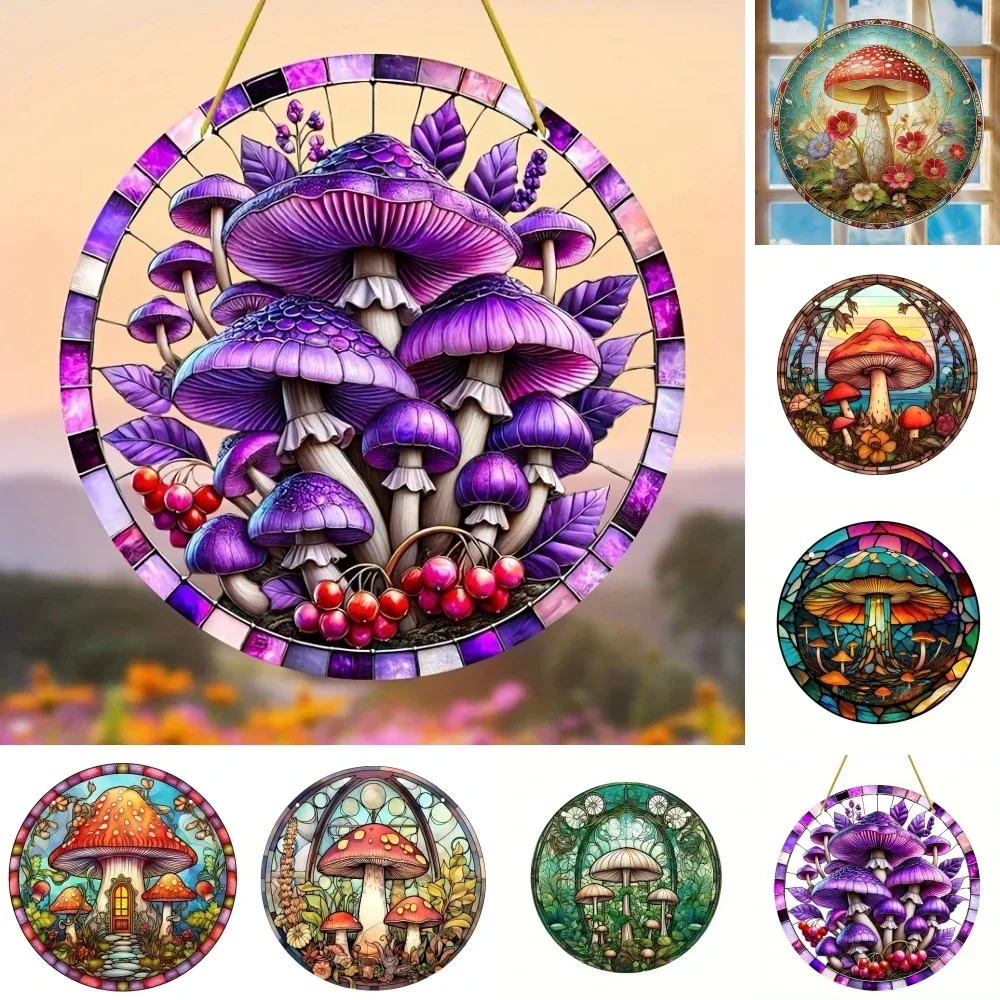 Sonnenfänger aus rundem Acryl, Pilz-Serie, Fenster-Wandbehang, Lichtfänger, Anhänger für Zuhause, Bauernhaus-Dekoration, Ornamente, Geschenke.