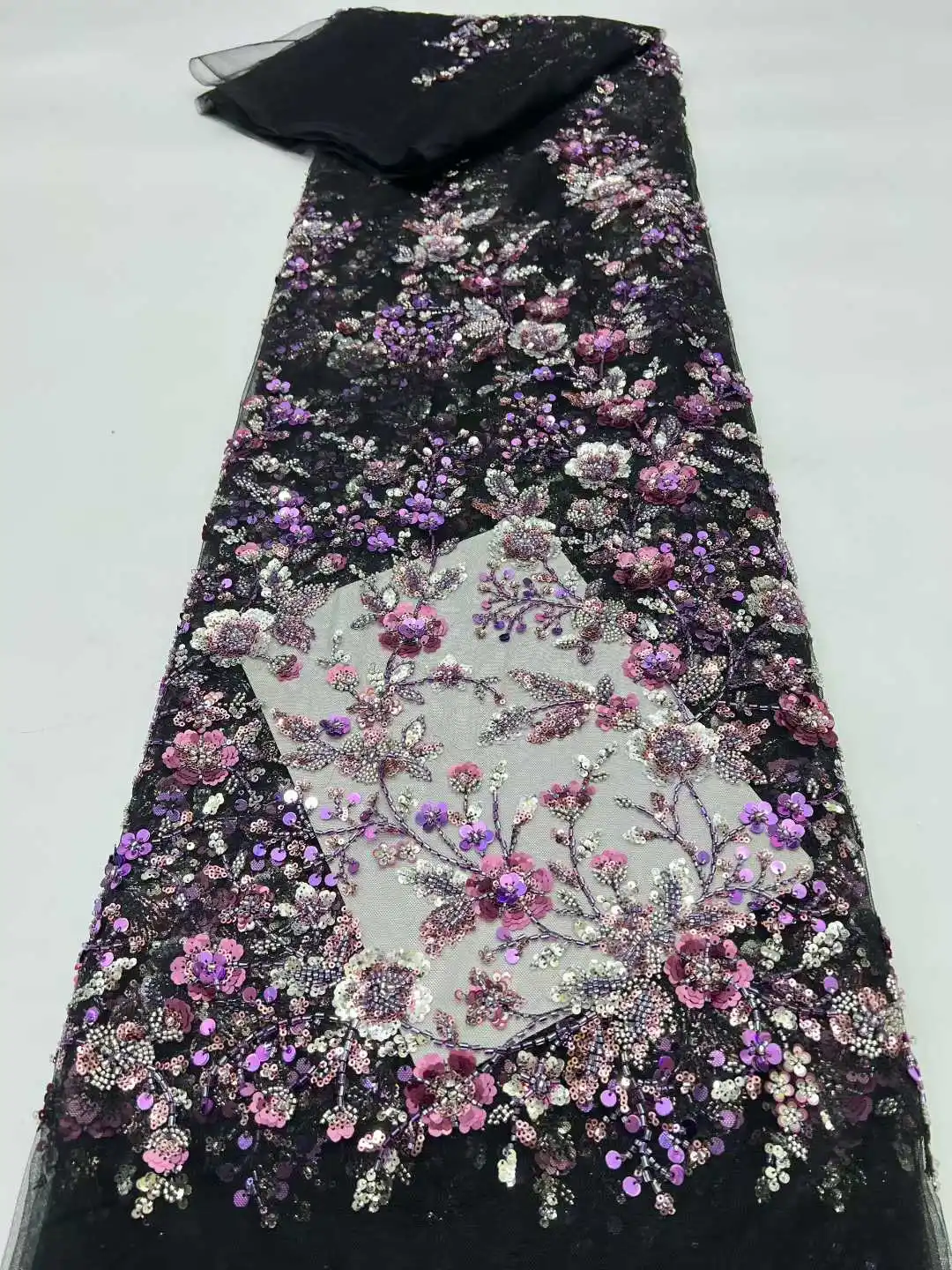 

Luxurious 3D African Beaded Net Mesh Lace Fabric 2025 Sequins French Tulle Lace Fabric Women for Nigerian Wedding Party Dresses