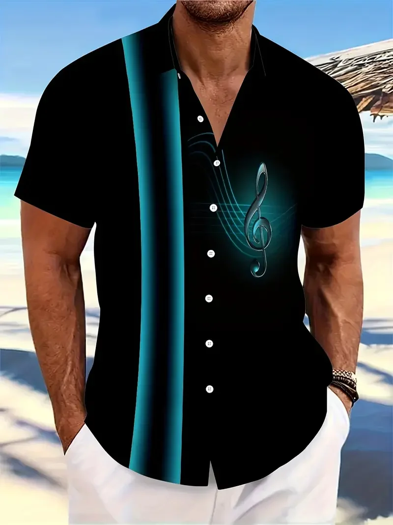 الصيف هاواي الموسيقى Notatio طباعة الرجال مضحك قصيرة الأكمام المرأة البلوزات قمصان الشاطئ التلبيب زر عادية قميص الرجال الملابس