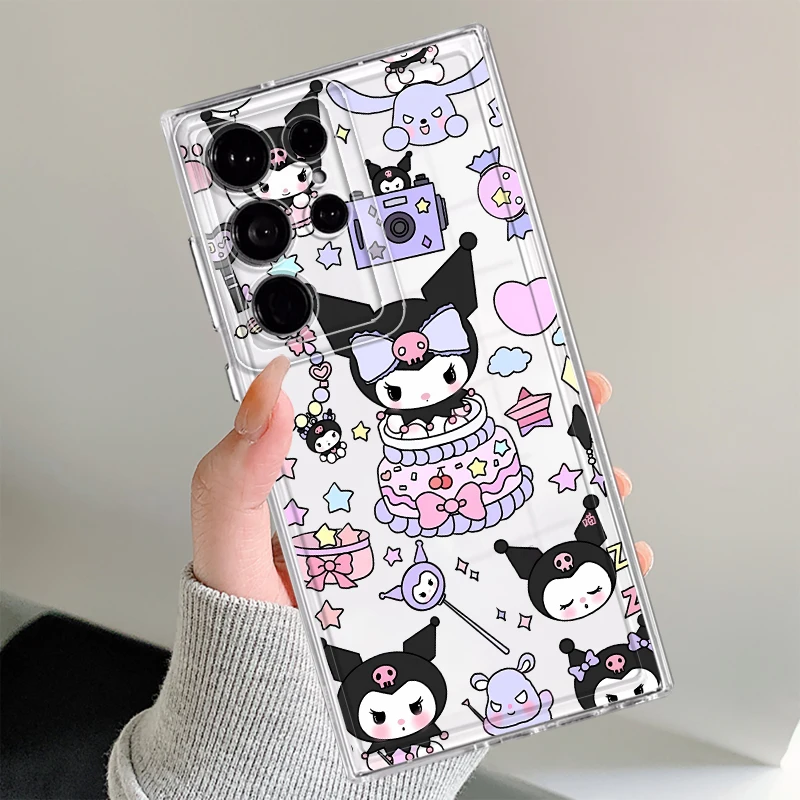 Funda de teléfono para Samsung Galaxy Note 10 20 Ultra S25 Ultra S10 Plus S20 S21 S22 S23 S24 FE claro suave patrón de pastel Kuromi