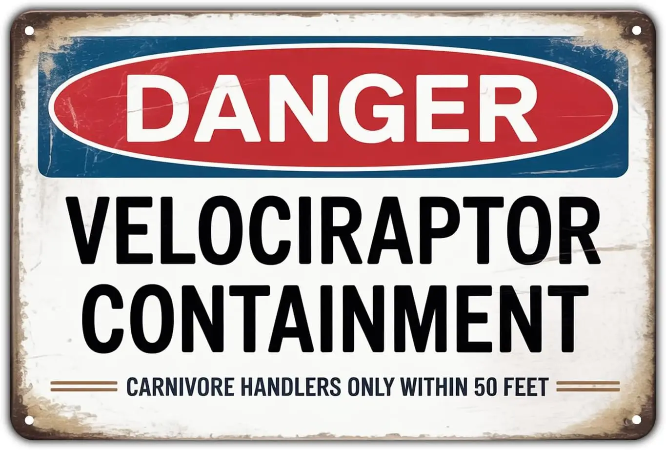 Danger Velociraptor Containment tin sign Vintage Dinosaur Metal Sign Print Aesthetic for Garden Yard Bar Porch Home Bedroom Kitc