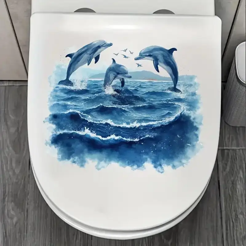 (BF06)Vivid Watercolor Dolphin Ocean Toilet Sticker For Bedroom Living Bathroom Home Decoration