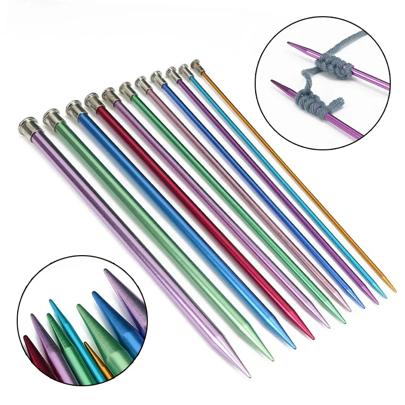 

3-10mm Aluminum Straight Knitting Needles Single Pointed Crochet Hook Sweater Weave Knitted Needles Pins Craft Randomly 25cm