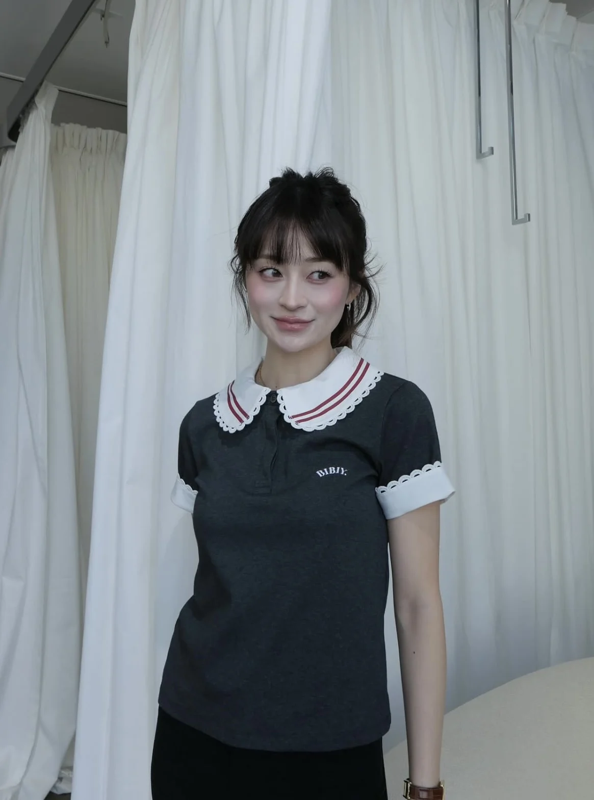 Slim Fit Navy Collar  Shirt Women Short Sleeve Embroidered T-Shirt Summer Fashion Stripe Contrast Color Block Design Top