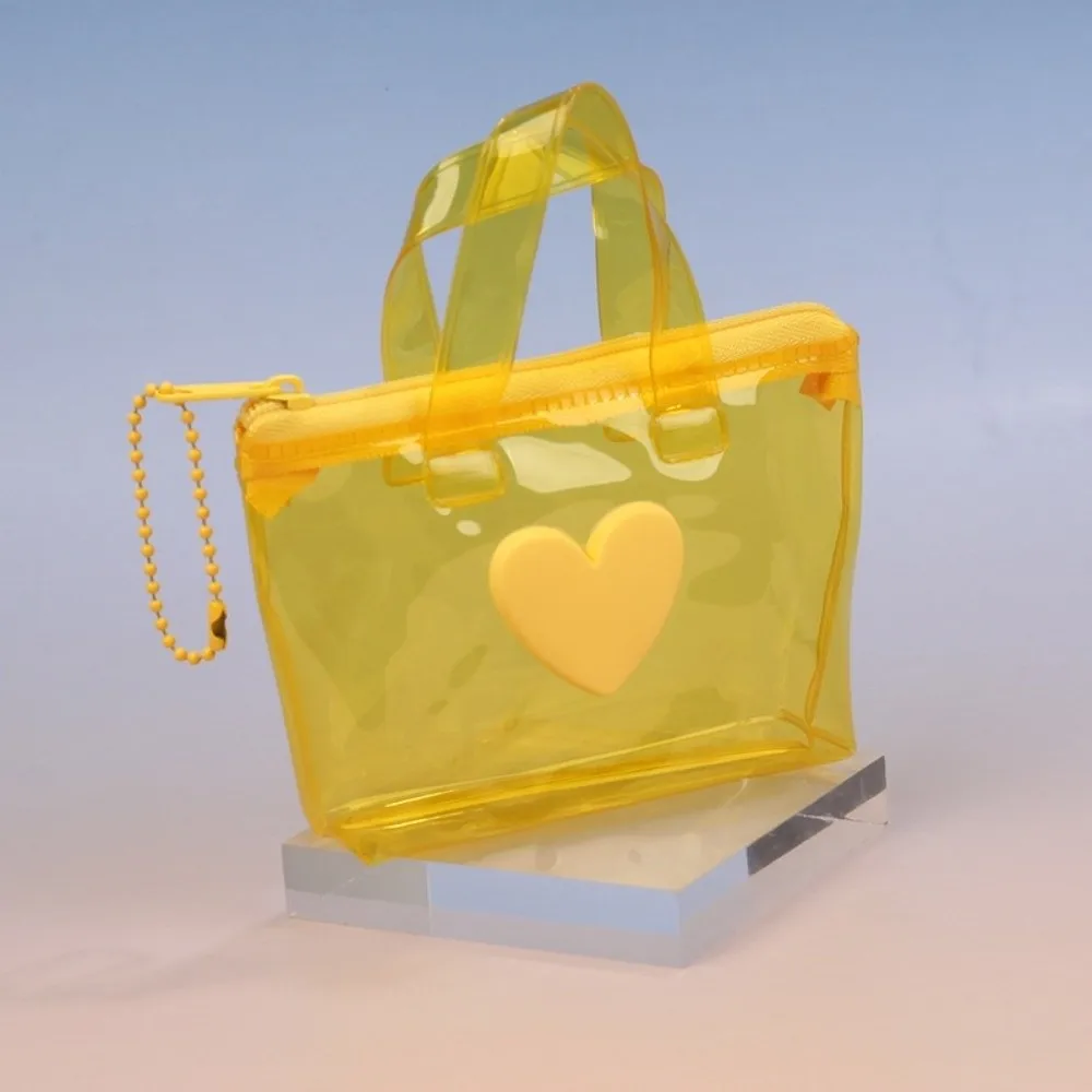 Portable Solid Color Heart-Shaped Storage Bag Waterproof Mini Coin Purse Keychain Handheld Earphone Bag Water Splashing Festival
