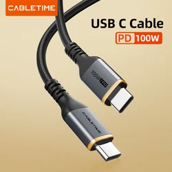 CABLETIME PD 100W Cable Type C to USB C Fast Charging 480Mbps 5A QC 4.0 E-maker Chip for Macbook Pro Dell ASUS C437