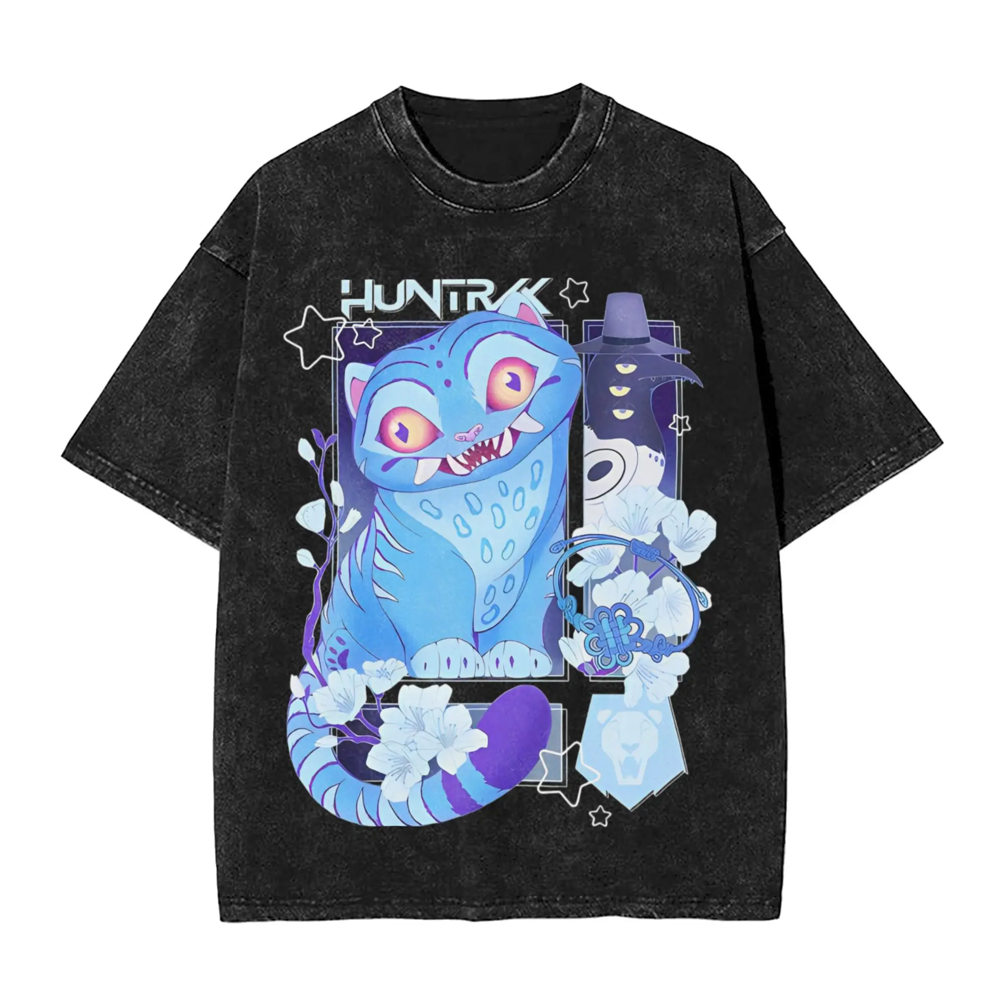 Camisetas lavadas Vintage para hombre y mujer, camiseta con estampado de tigre Derpy de cazadores de demonios Kpop, camisetas de calle Merch