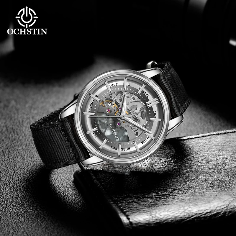 OCHSTIN Men's Creative Nylon Series Hollow Mechanical Movement Watches Waterproof Nylon Tape Clock Male Fashion Classic Wrist