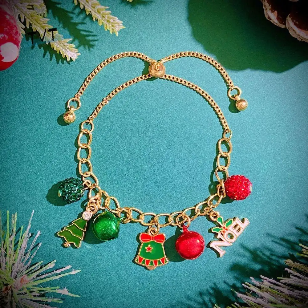 

Mistletoe Advent Wreath Xmas Bracelet Elk Snowflake Merry Christmas Bracelet Bangle Pulling Type Candy Cane Hand Chain Couple