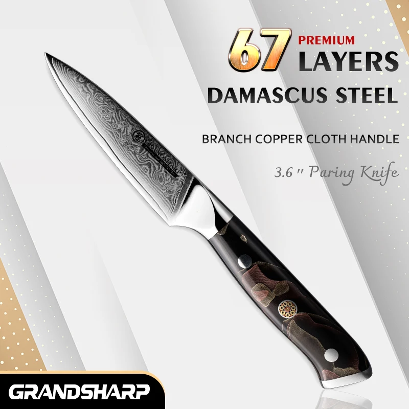 

Grandsharp 67 слоев Дамасская сталь 3,5 "нож для чистки овощей японские поварские Ножи Пилинг фруктов нарезка кухонный нож инструменты для готовки