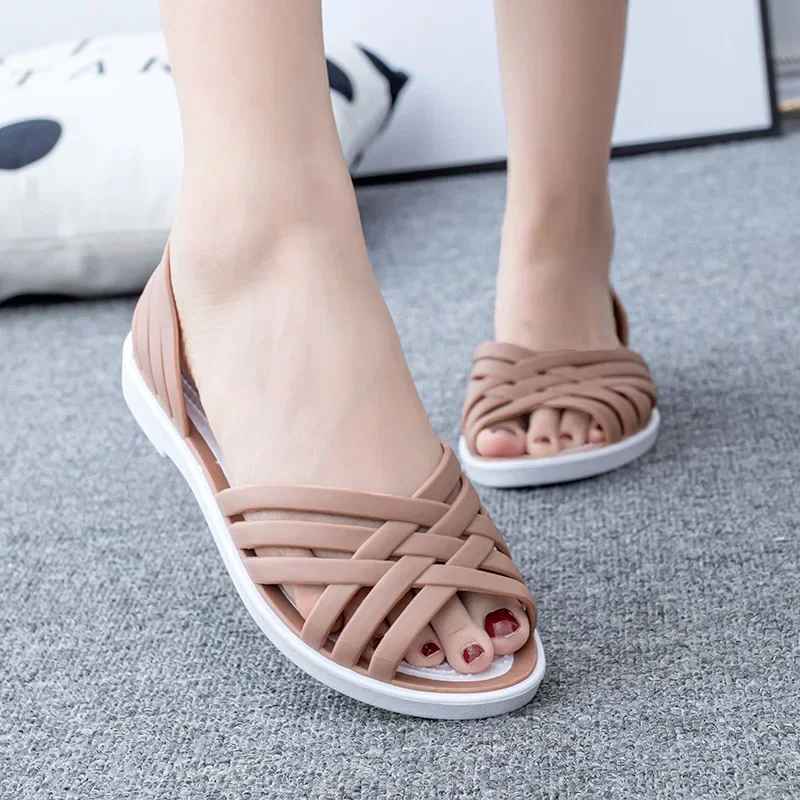 Sandals  Summer New Hollow Out Beach Shoes Fashion Outdoor Jelly Sandalias Mujer Flat Casual Comfortable Soft Sole Mom Shoes